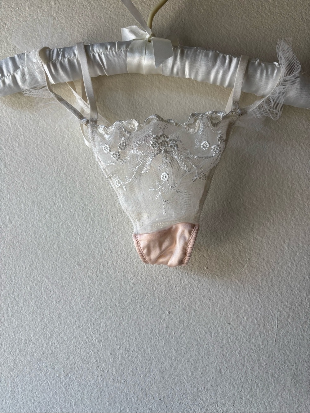 Victoria’s Secret Sheer Embroidered Lace Thong with Satin Gusset